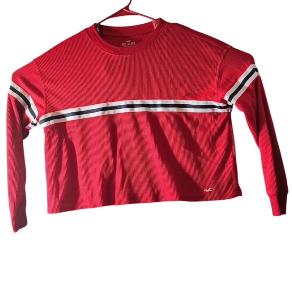 Hollister Red and Black Striped boyfriend Crop Top. Please See Pictures For Deta